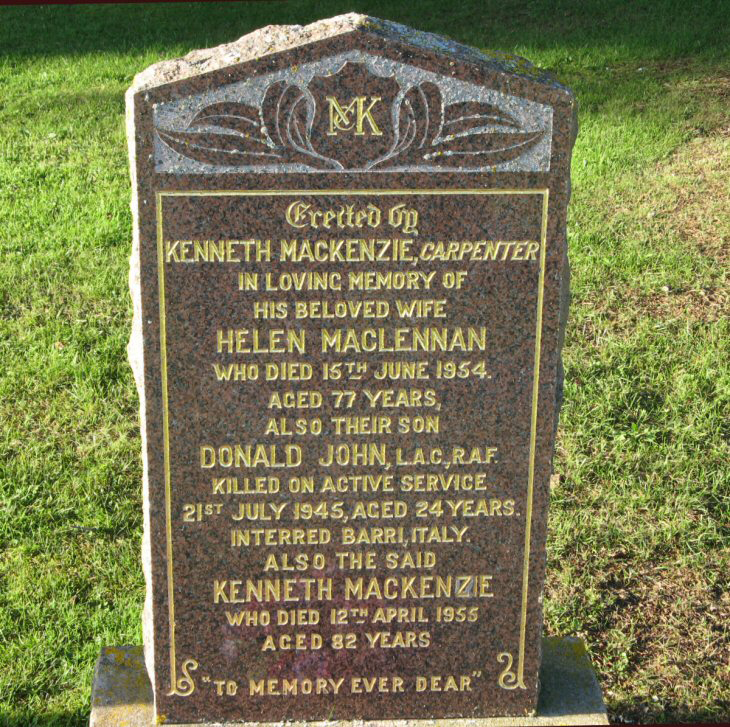 Photo of headstones/Helen MacLennan died 1954 MI Tore
